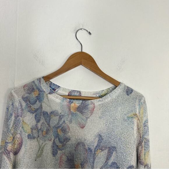 Sioni Floral Print Chiffon Knit Slouchy Sweater Coastal Boxy Long Sleeve Size M - Picture 4 of 15